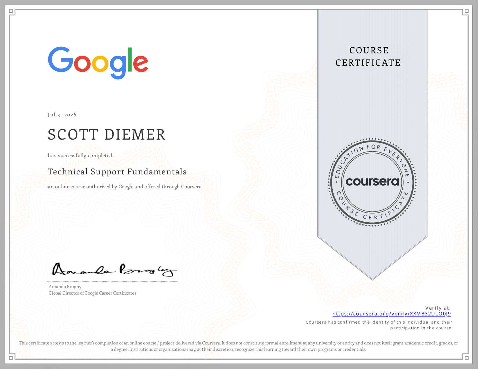 Google Technical Support Fundamentals Certificate