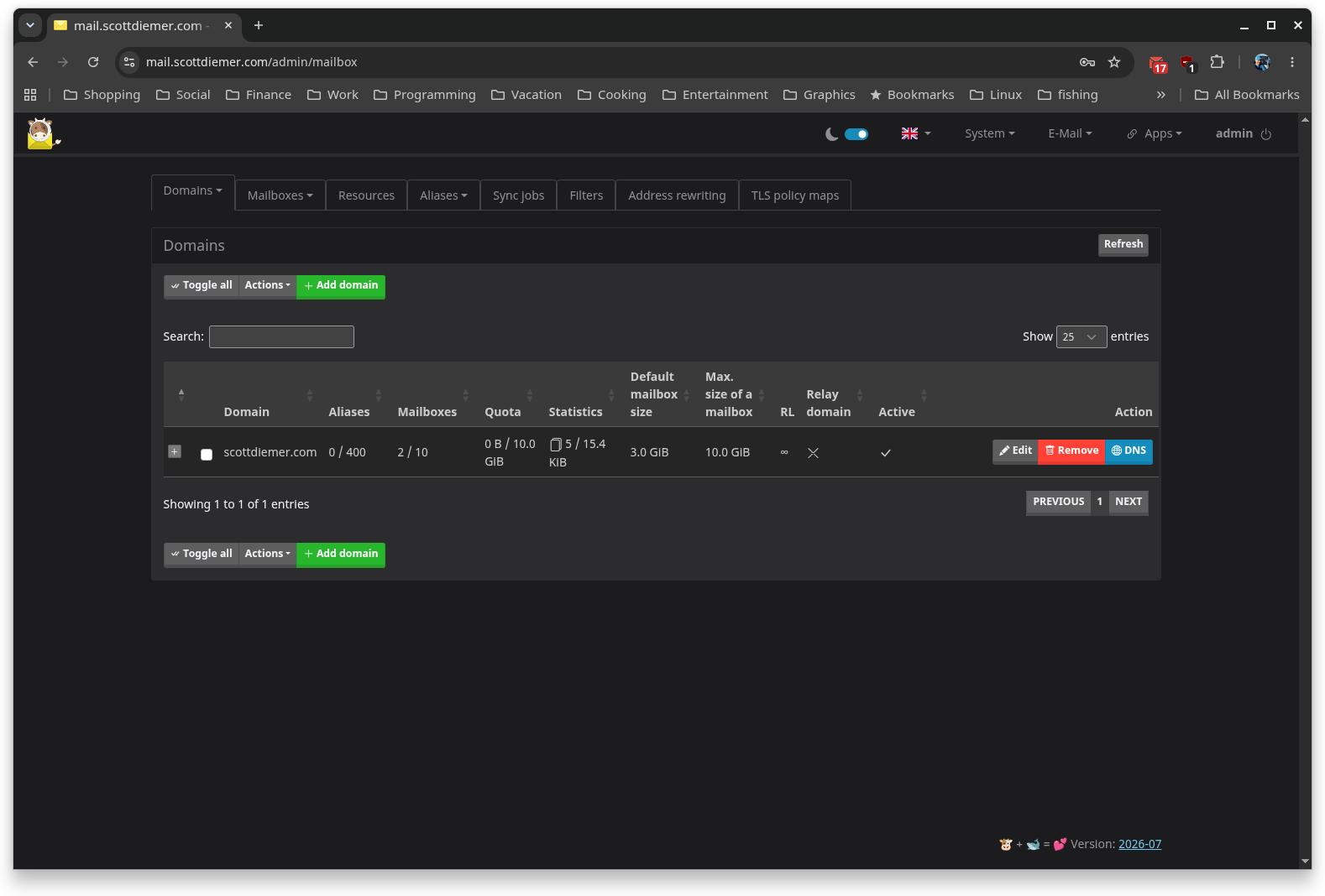 Mailcow Admin Dashboard UI