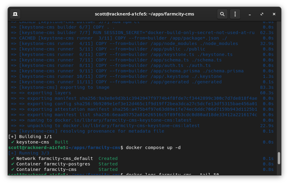 Building and starting the Dockerized KeystoneJS and PostgreSQL production stack